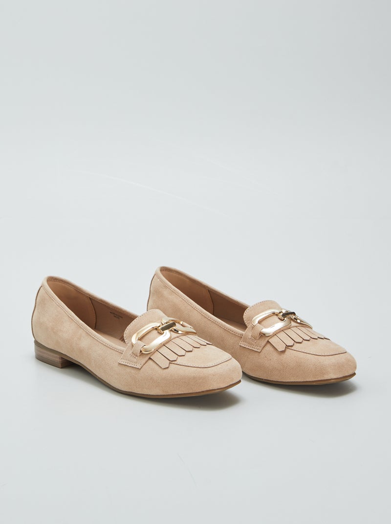 Mocassins com tiras douradas com franjas BEGE - Kiabi
