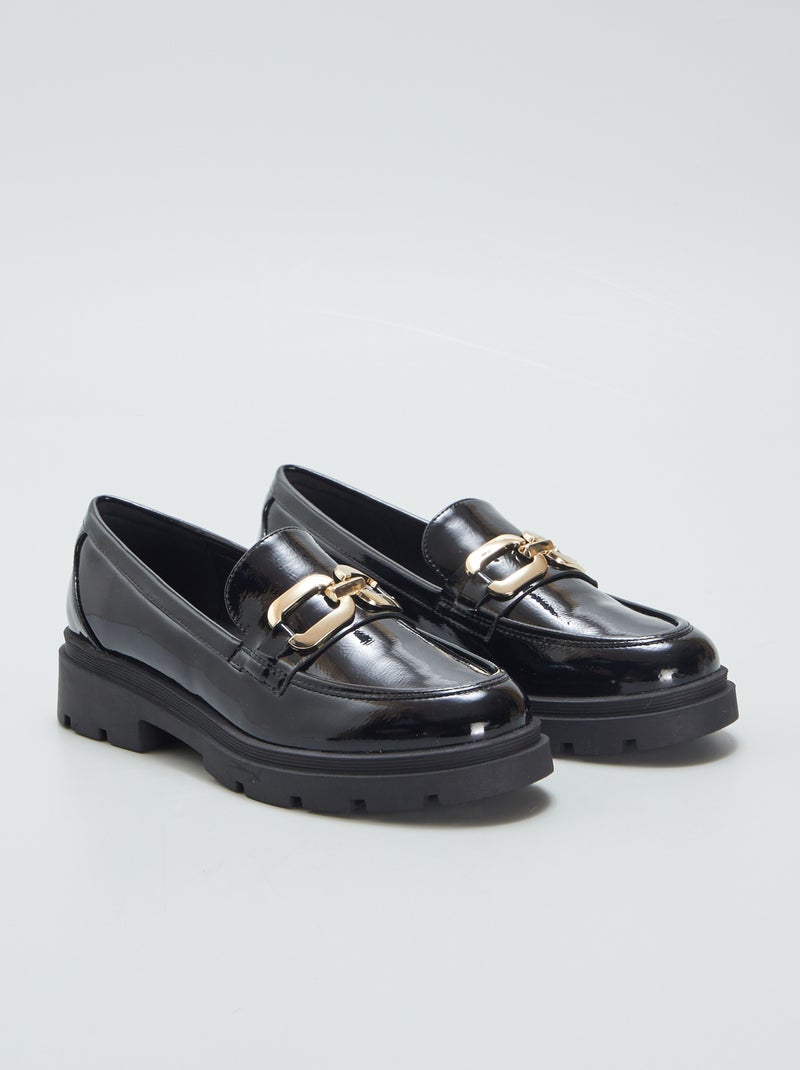 Mocassins de verniz com fivela dourada Preto - Kiabi