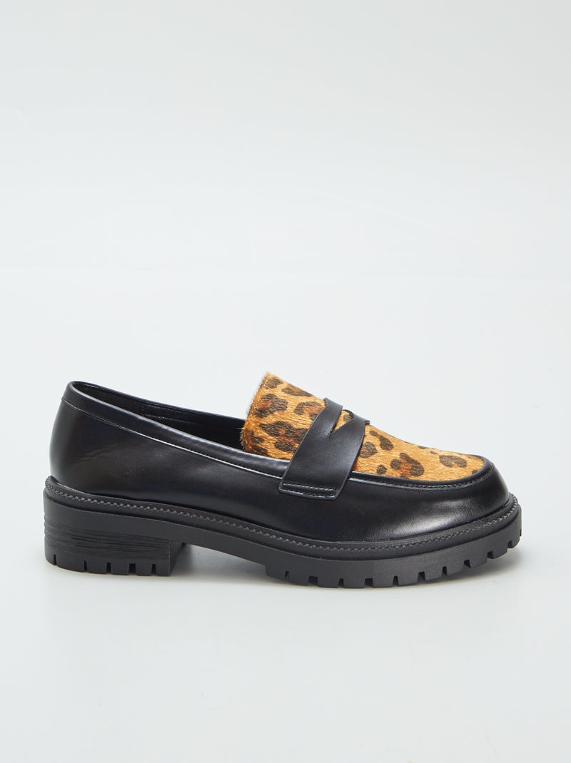 Mocassins em pele sintética 'leopardo' PRETO - Kiabi