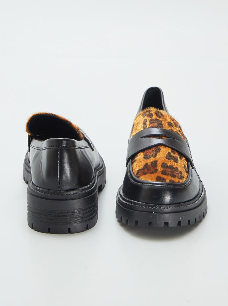 Mocassins em pele sintética 'leopardo' PRETO - Kiabi