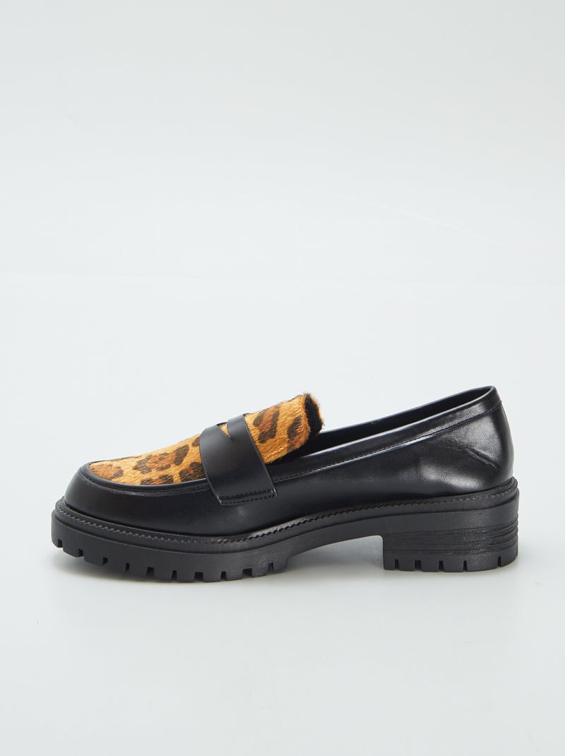Mocassins em pele sintética 'leopardo' PRETO - Kiabi