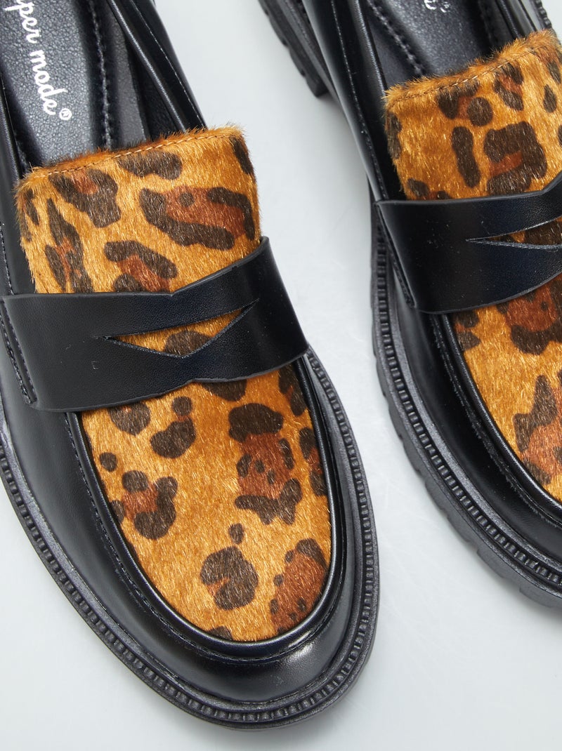 Mocassins em pele sintética 'leopardo' PRETO - Kiabi