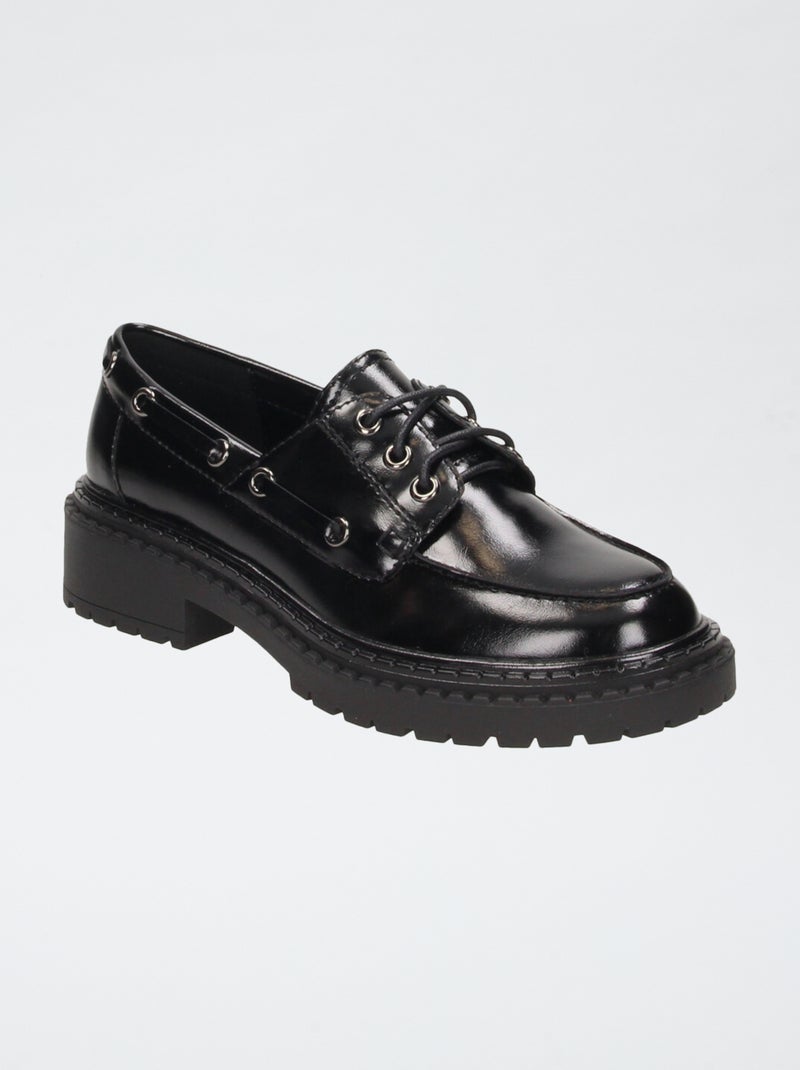 Mocassins envernizados com solas dentadas Preto - Kiabi