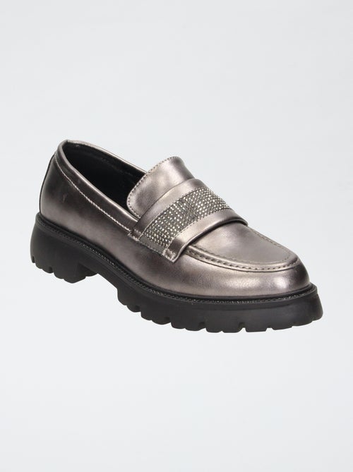 Mocassins envernizados prateados com tiras de strass - Kiabi