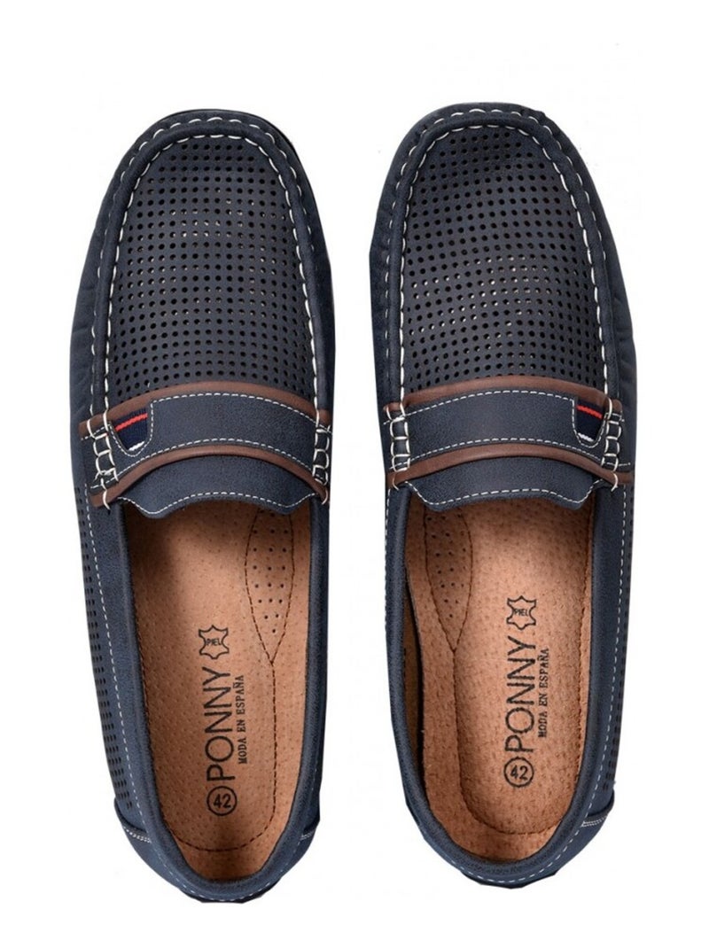 Mocassins homem forro em couro premium Azul-marinho - Kiabi