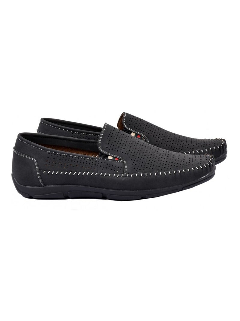 Mocassins homem forro em couro premium Preto - Kiabi