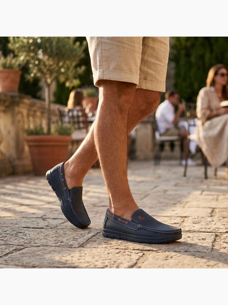 Mocassins homem microperfurados conforto verão sola dentada ozabi Azul-marinho - Kiabi