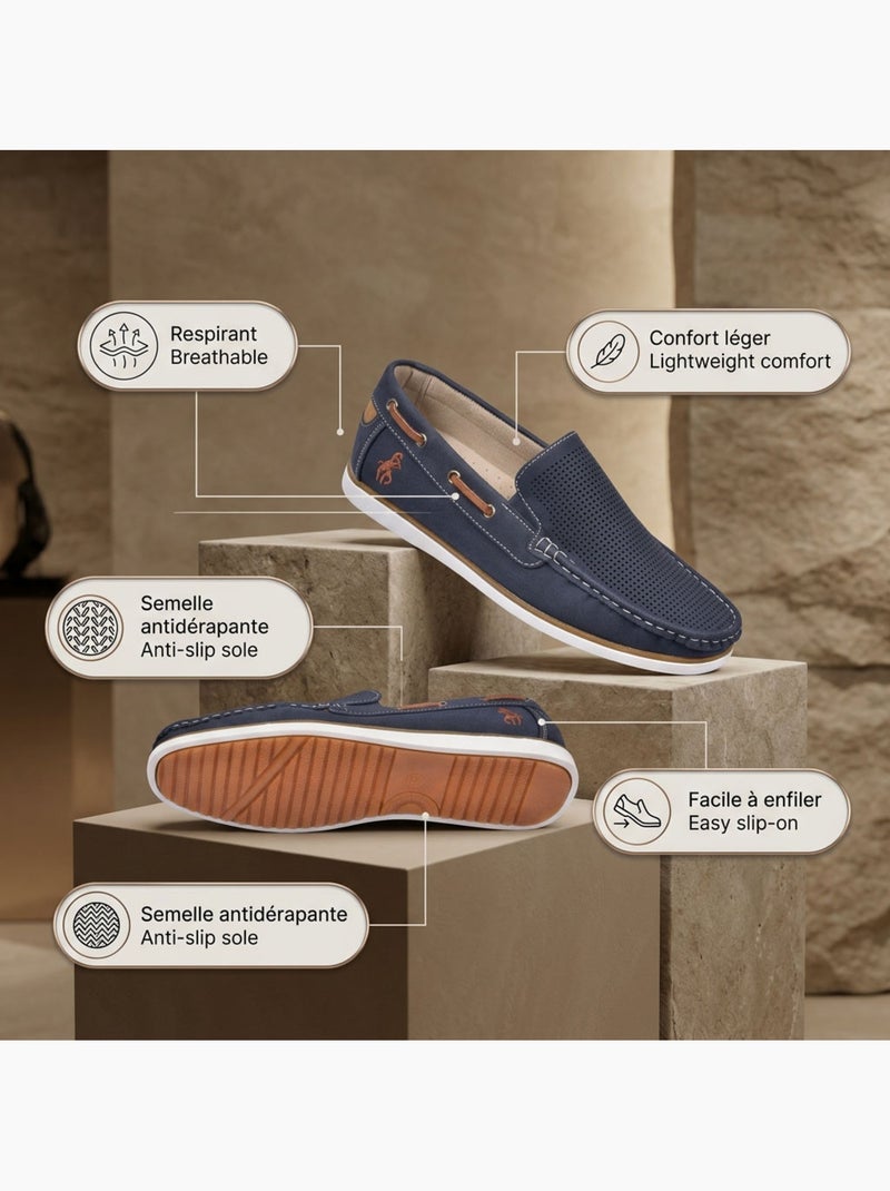Mocassins homem respiráveis perfurados conforto verão OZABI Azul-marinho - Kiabi