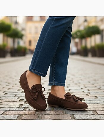 Mocassins mulher bobo chic nó pampilhos camurça sintética ozabi