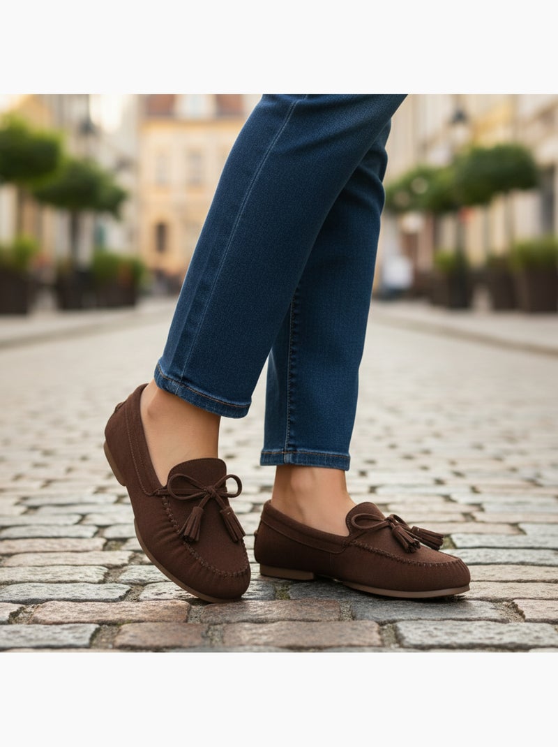Mocassins mulher bobo chic nó pampilhos camurça sintética ozabi Castanho - Kiabi