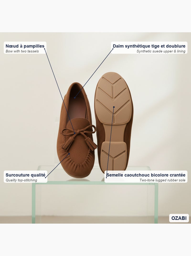 Mocassins mulher bobo chic nó pampilhos camurça sintética ozabi Cognac - Kiabi