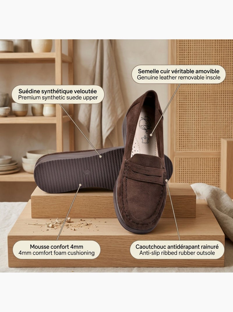 Mocassins mulher penny loafer camurça conforto ozabi Castanho - Kiabi