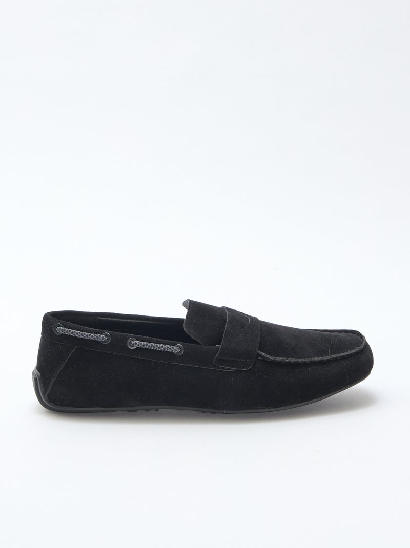 Mocassins náuticos em camurça lisa Preto - Kiabi
