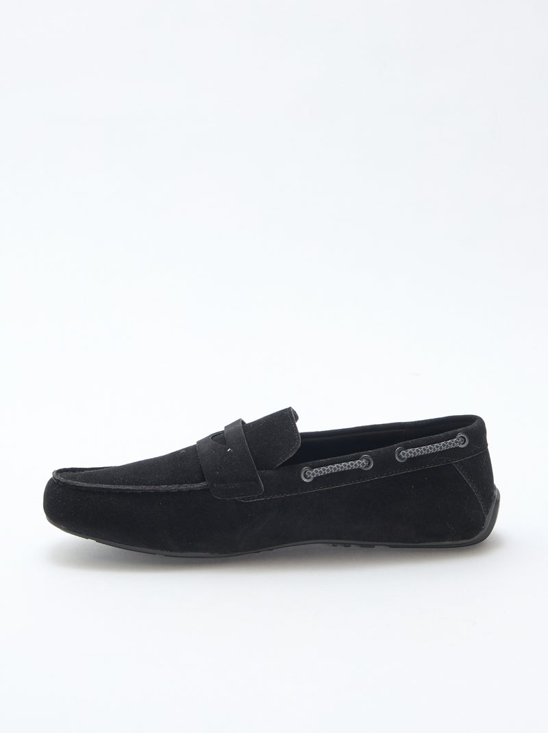 Mocassins náuticos em camurça lisa Preto - Kiabi
