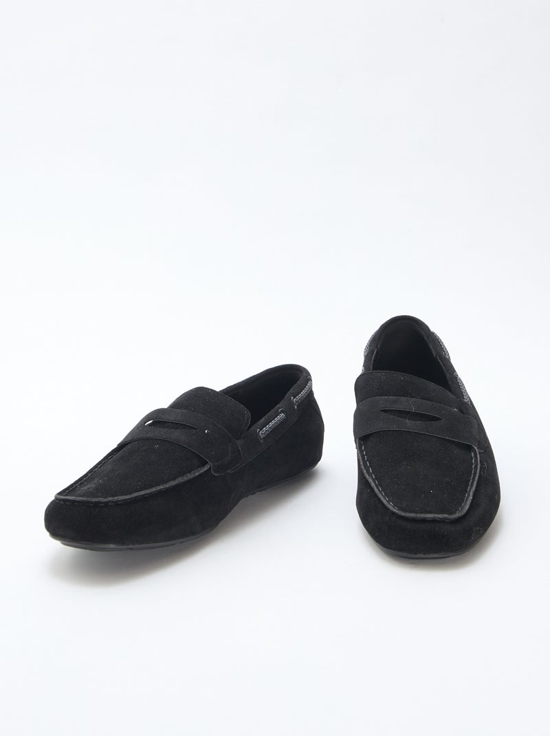 Mocassins náuticos em camurça lisa Preto - Kiabi