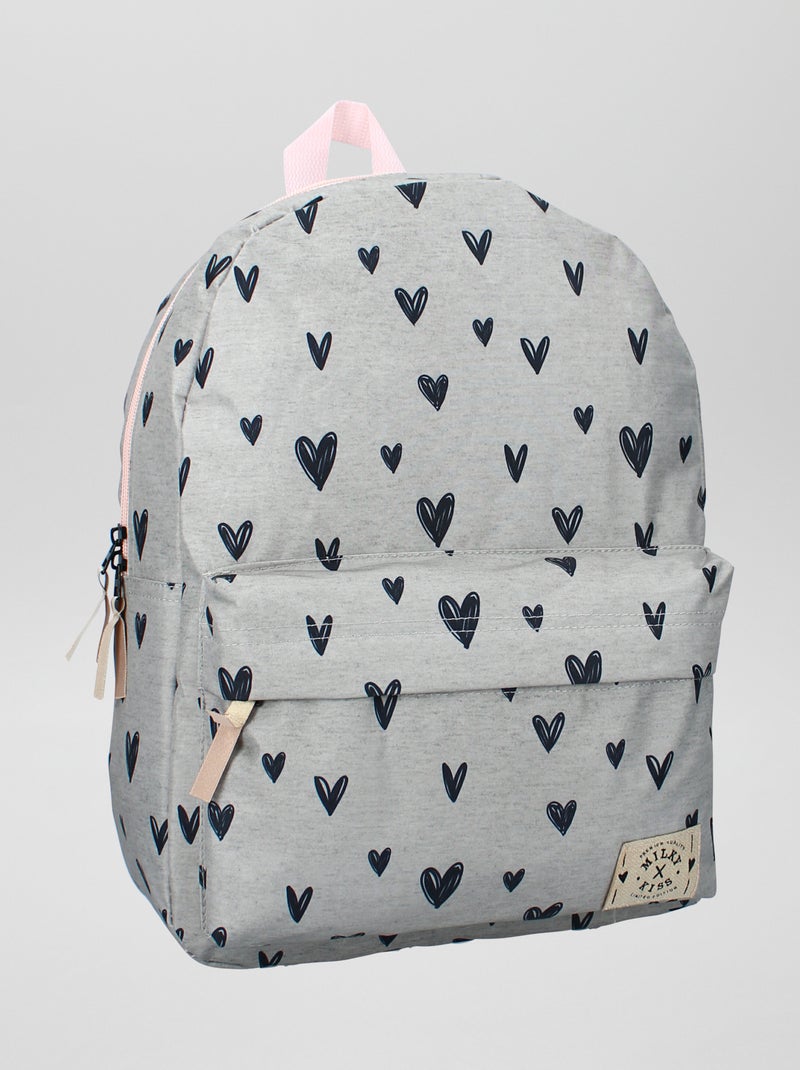 Mochila 'corações' em lona CINZA - Kiabi