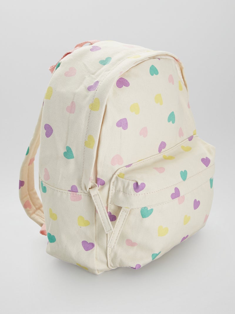 Mochila de lona com corações BRANCO - Kiabi