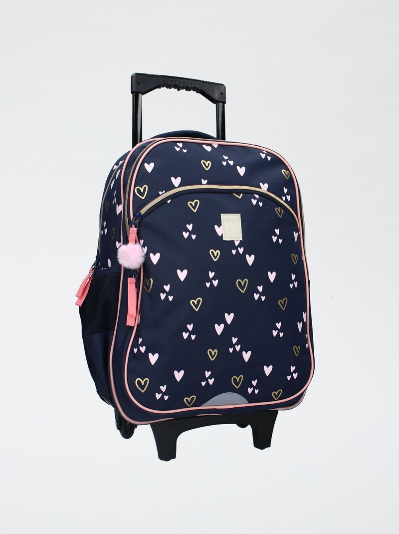 Mochila grande com rodinhas e estampado de corações Azul - Kiabi