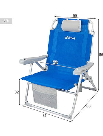 Mochila para cadeira de praia 55x66x86 cm 110 kg com almofada, bolsa e bolso aktive
