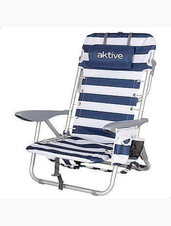Mochila para cadeira de praia dobrável baixa 4 posições listras com almofada e bolso aktive