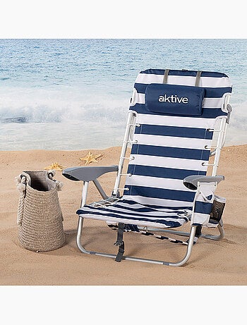 Mochila para cadeira de praia dobrável baixa 4 posições listras com almofada e bolso aktive