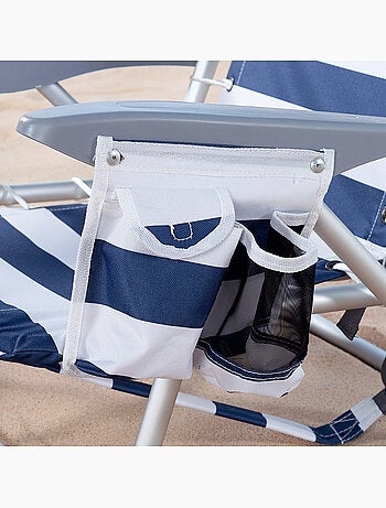 Mochila para cadeira de praia dobrável baixa 4 posições listras com almofada e bolso aktive
