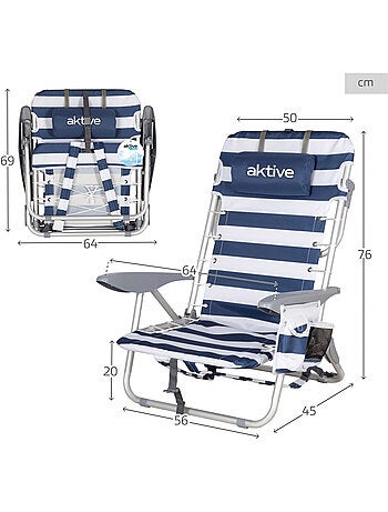 Mochila para cadeira de praia dobrável baixa 4 posições listras com almofada e bolso aktive
