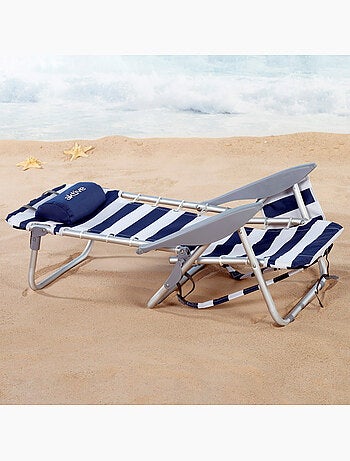 Mochila para cadeira de praia dobrável baixa 4 posições listras com almofada e bolso aktive