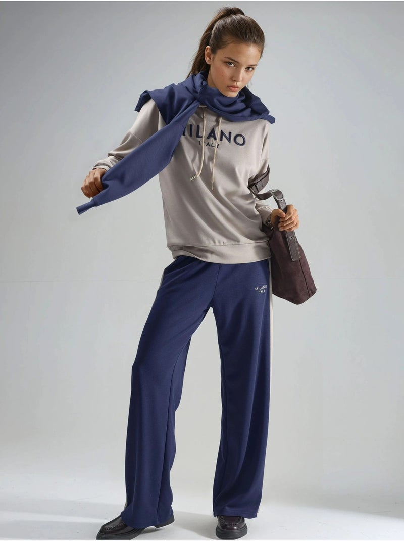Modal touch conjunto co-ord de duas peças com capuz, bordado, comprido e de perna larga hiccup Azul-marinho - Kiabi