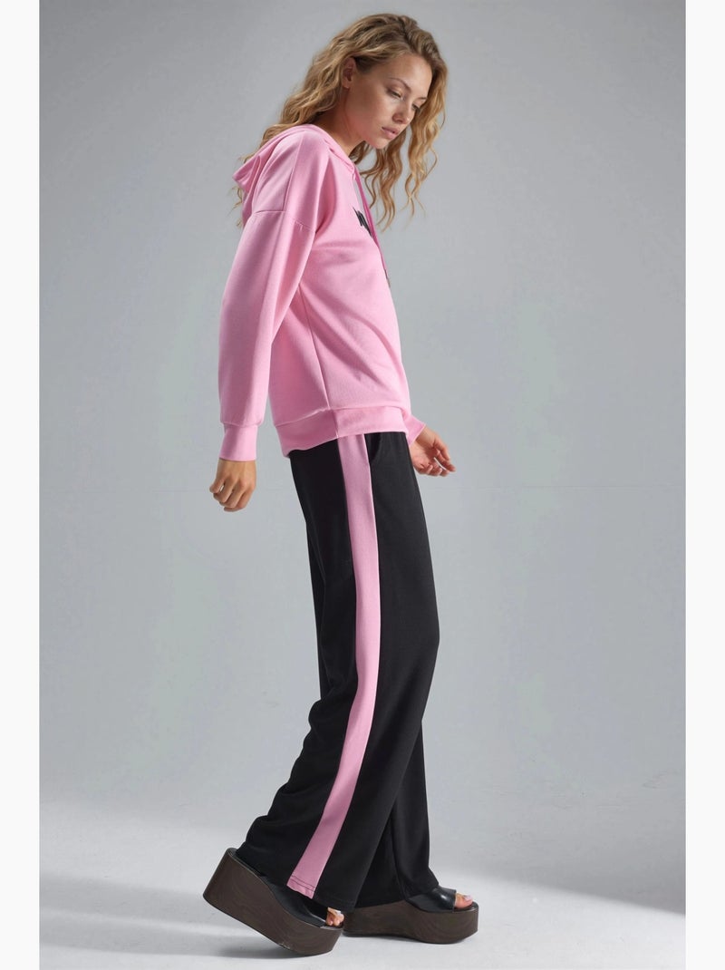 Modal touch conjunto co-ord de duas peças com capuz, bordado, comprido e de perna larga hiccup Rosa-fluo/Solinotes - Kiabi