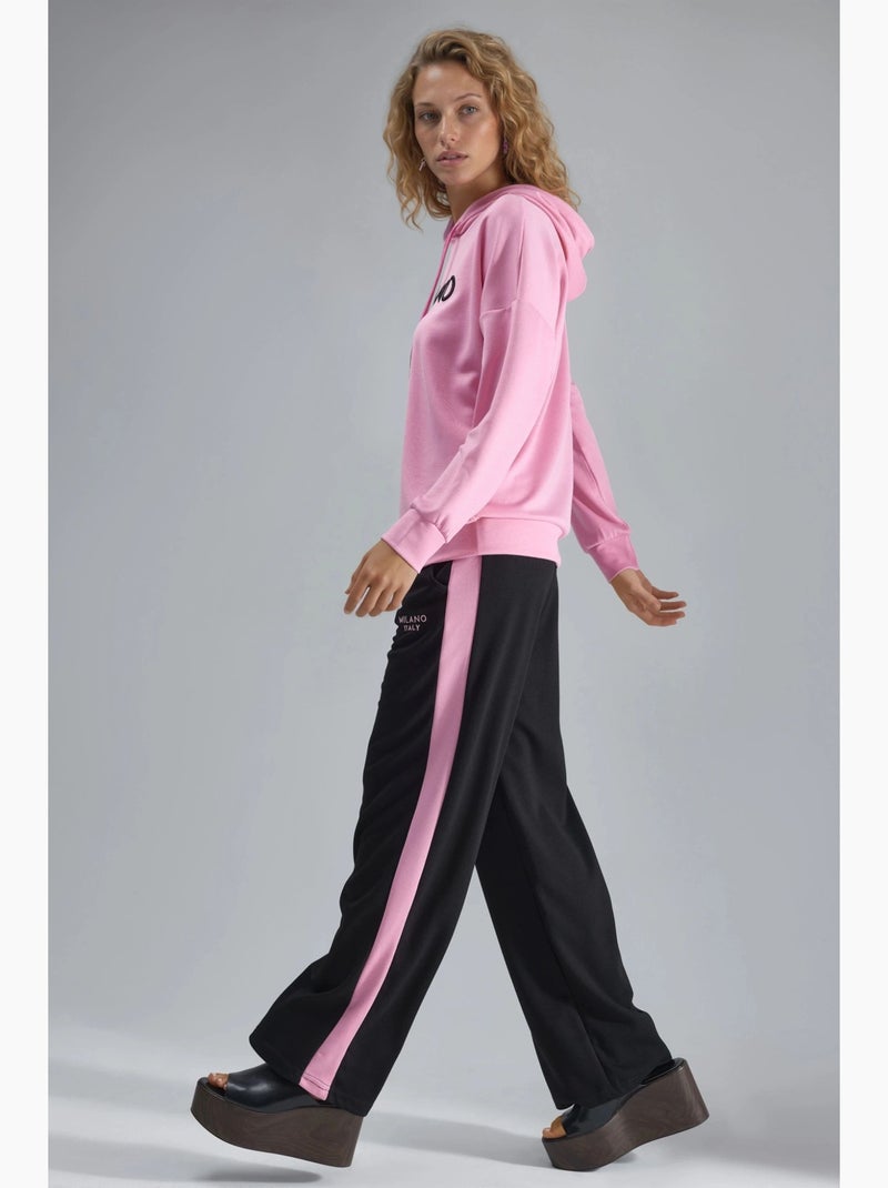 Modal touch conjunto co-ord de duas peças com capuz, bordado, comprido e de perna larga hiccup Rosa-fluo/Solinotes - Kiabi