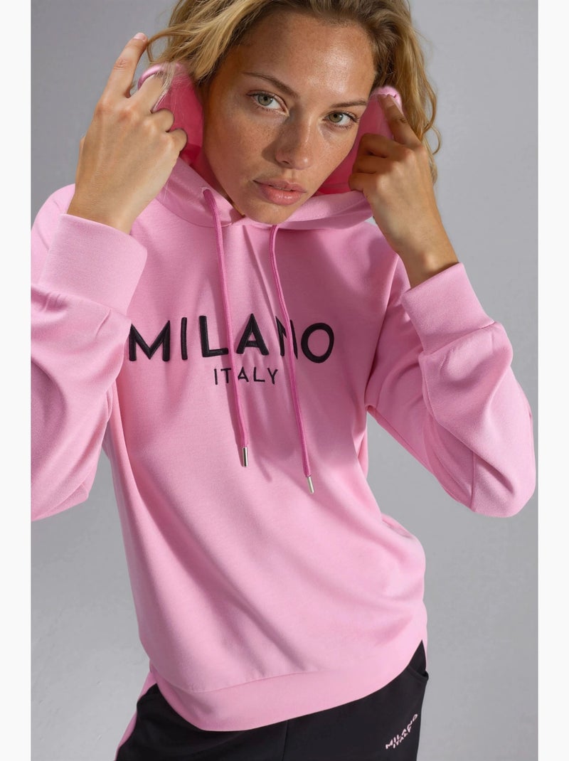 Modal touch conjunto co-ord de duas peças com capuz, bordado, comprido e de perna larga hiccup Rosa-fluo/Solinotes - Kiabi