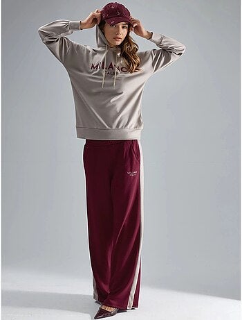 Modal touch conjunto co-ord de duas peças com capuz, bordado, comprido e de perna larga hiccup