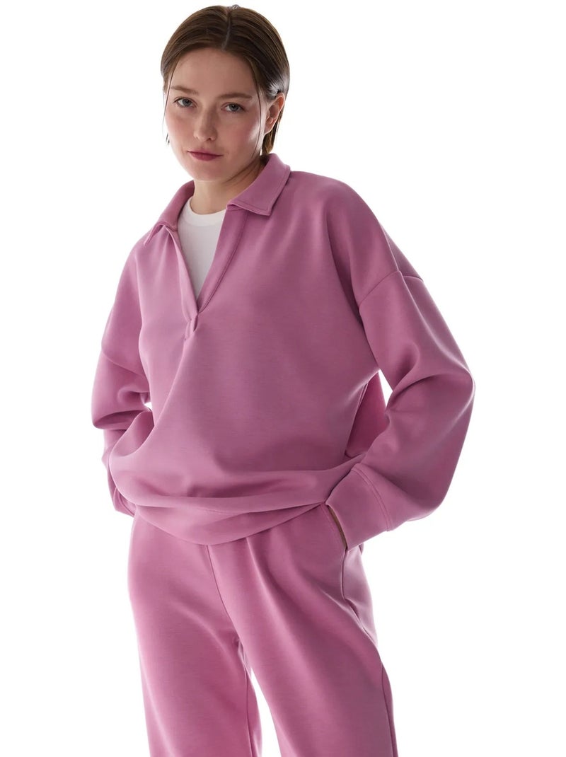 Moletom com gola polo em modal penti Rosa velho - Kiabi
