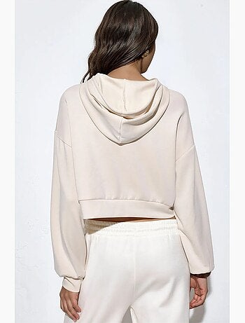 Moletom cropped feminino com capuz e zíper busem