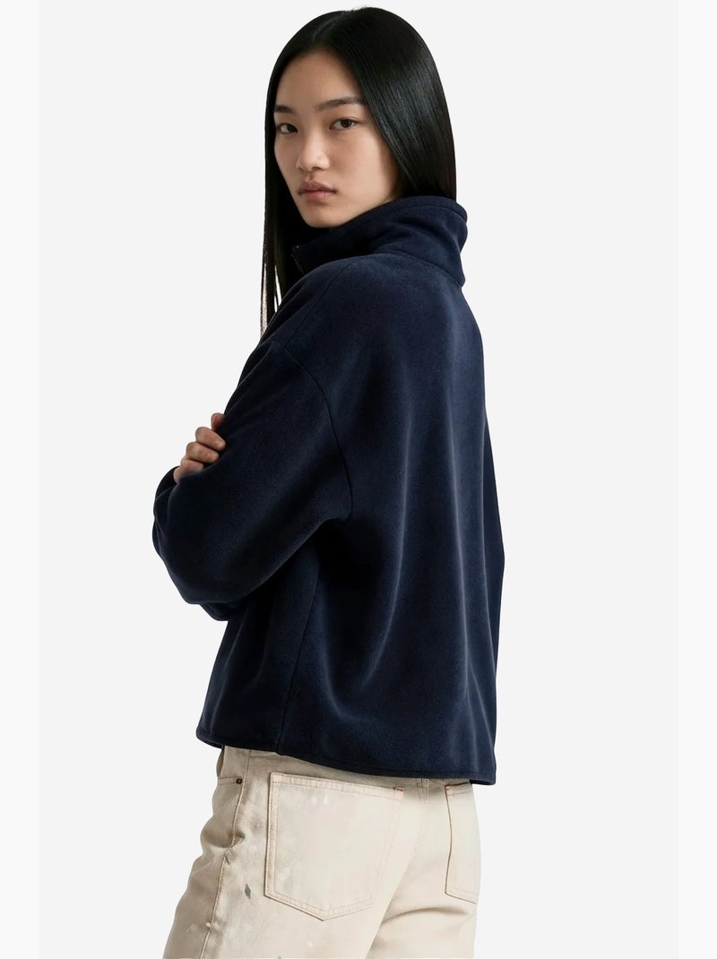 Moletom cropped feminino com meio zíper busem Azul-marinho - Kiabi