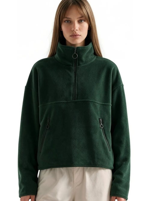 Moletom cropped feminino com meio zíper busem - Kiabi Moletom cropped feminino com meio zíper busem - Kiabi