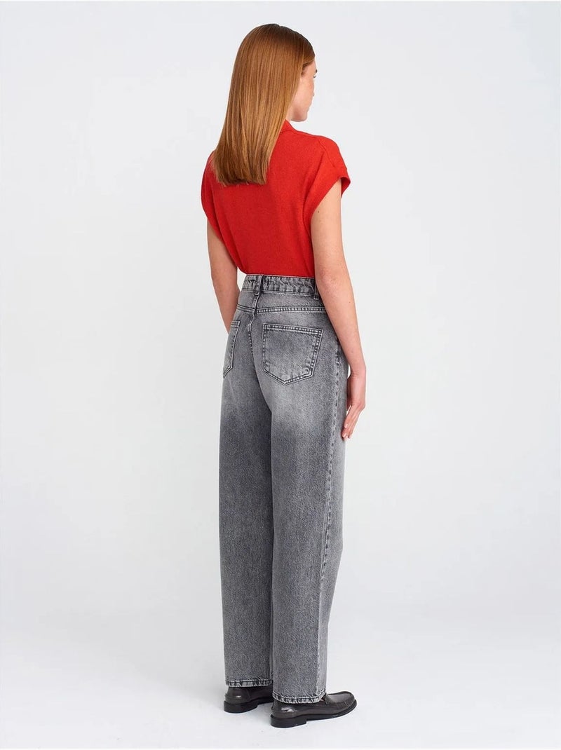 Mom jeans de cintura subida e perna reta dilvin Cinza claro - Kiabi