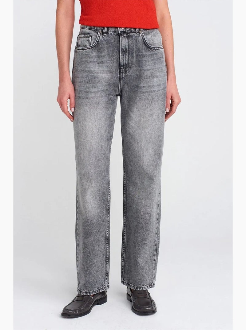 Mom jeans de cintura subida e perna reta dilvin Cinza claro - Kiabi