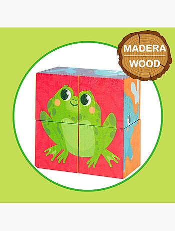 Montessori lisciani 6 quebra-cabeças de animais 4 peças c/4 cubos de madeira