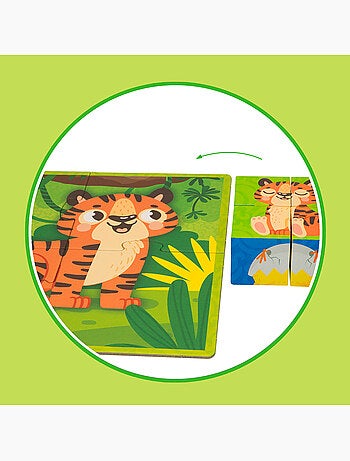 Montessori lisciani 6 quebra-cabeças de animais 4 peças c/4 cubos de madeira