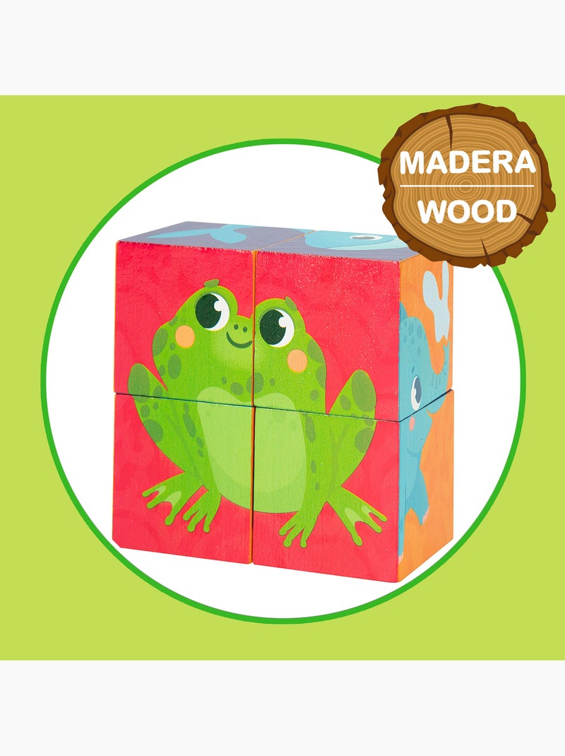 Montessori lisciani 6 quebra-cabeças de animais 4 peças c/4 cubos de madeira Verde - Kiabi