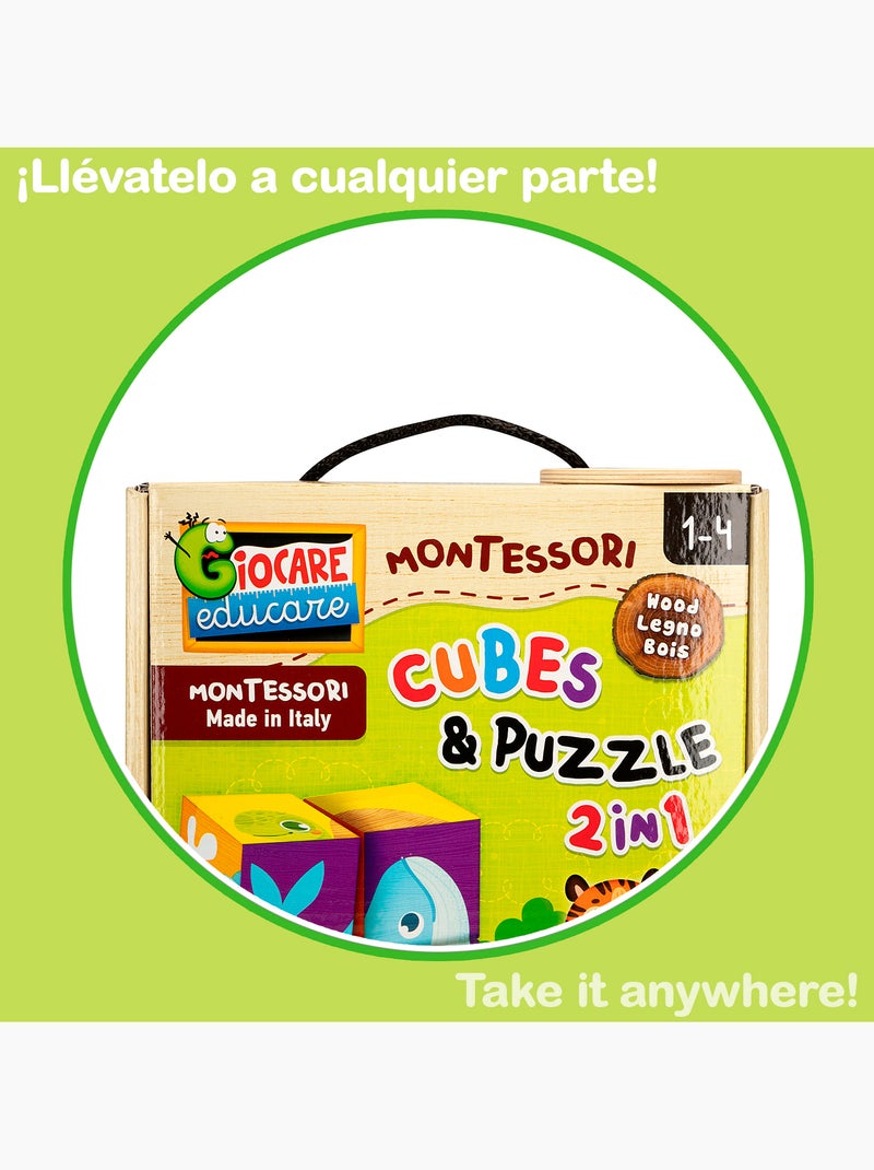 Montessori lisciani 6 quebra-cabeças de animais 4 peças c/4 cubos de madeira Verde - Kiabi