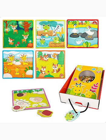 Montessori lisciani 6 quebra-cabeças para encaixar peças de animais