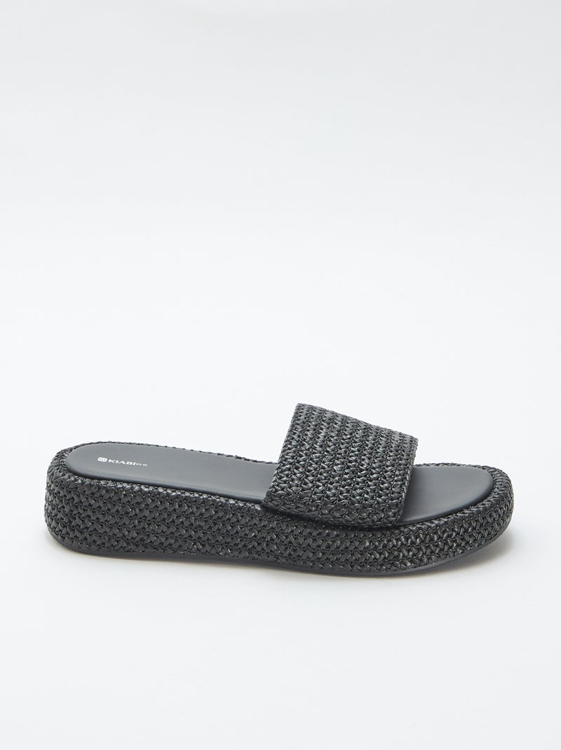 Mule de cunha imitação palha Preto - Kiabi