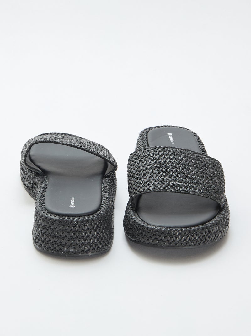 Mule de cunha imitação palha Preto - Kiabi