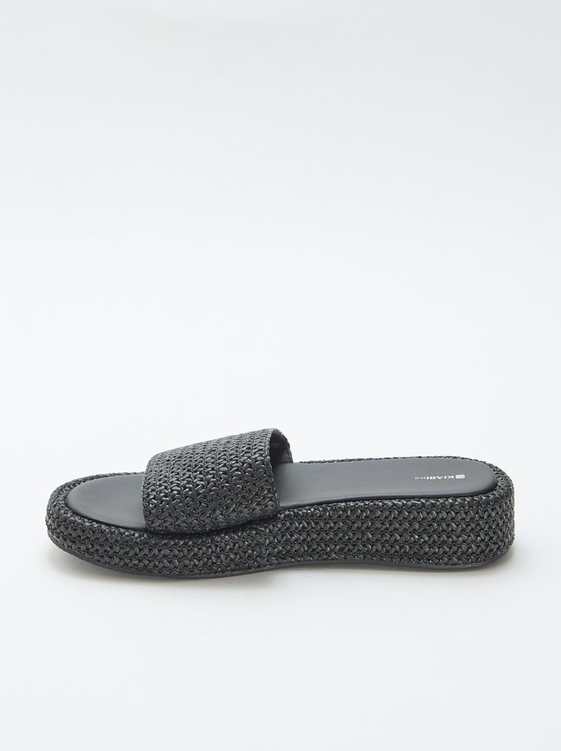 Mule de cunha imitação palha Preto - Kiabi