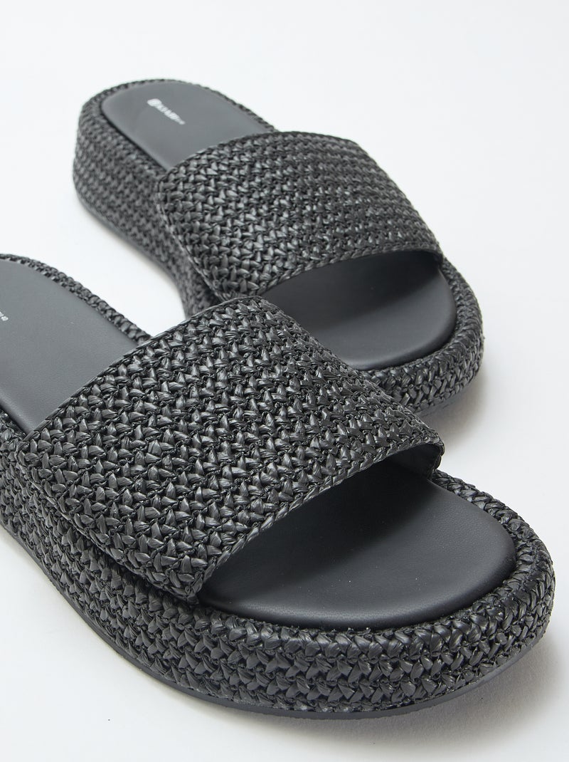 Mule de cunha imitação palha Preto - Kiabi