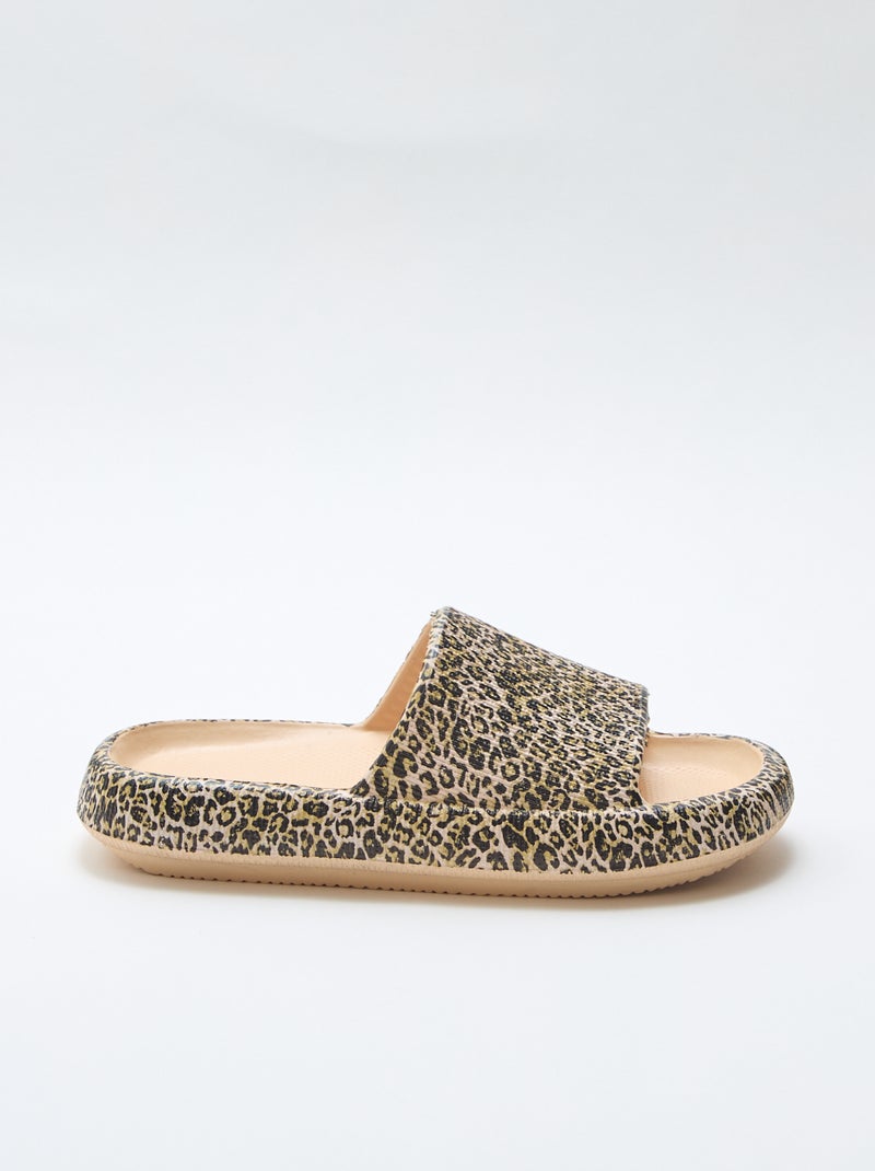 Mule de piscina com estampado de leopardo Bege - Kiabi