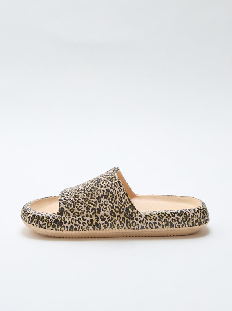 Mule de piscina com estampado de leopardo Bege - Kiabi
